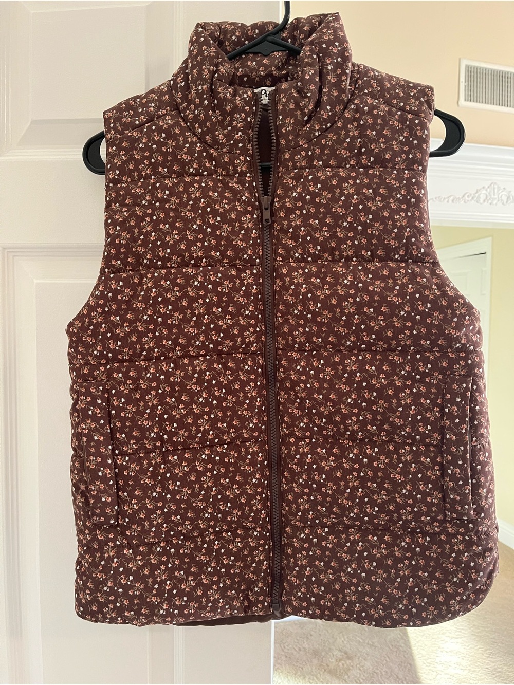 Pulse Brown Quilted Floral Puffer Vest